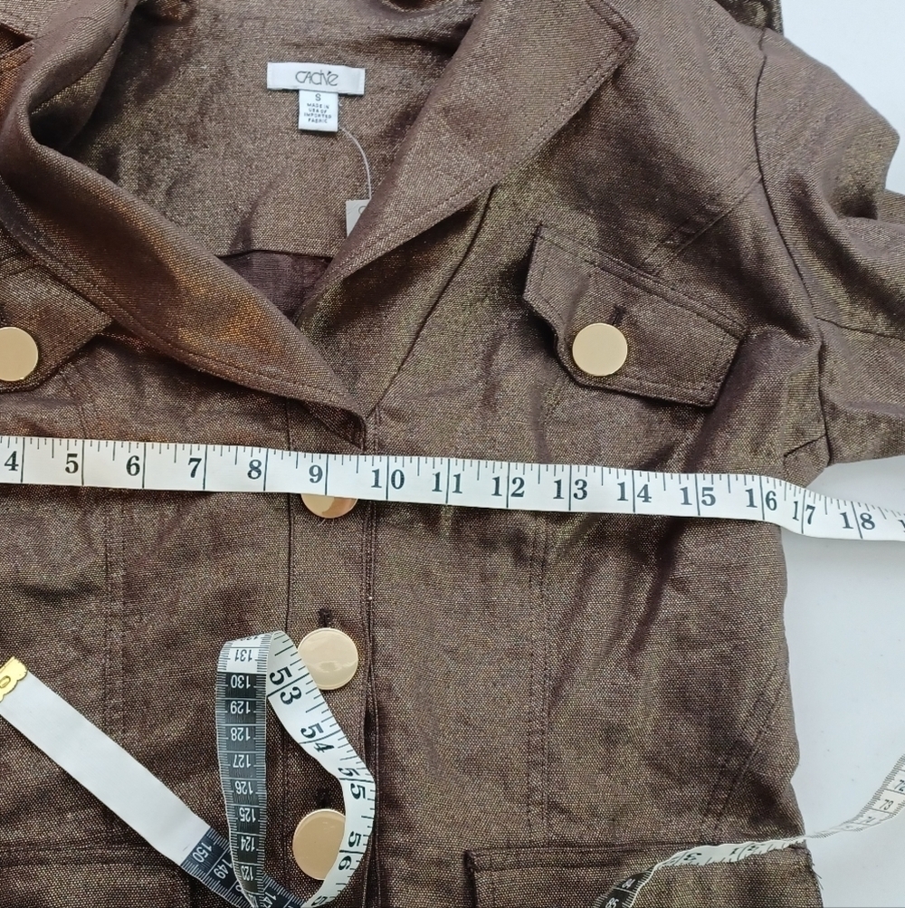 NWT Cache Mob Wife Sz S Metallic Gold Button Front Belted Linen Blend Jacketed. - Picture 13 of 15